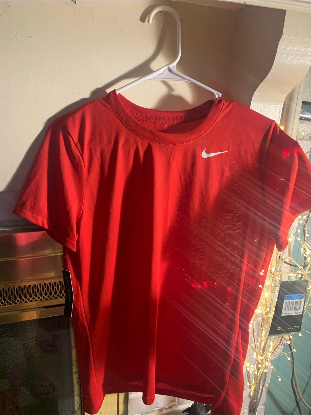 Nike Red Short-Sleeve Athletic Tee with White Swoosh